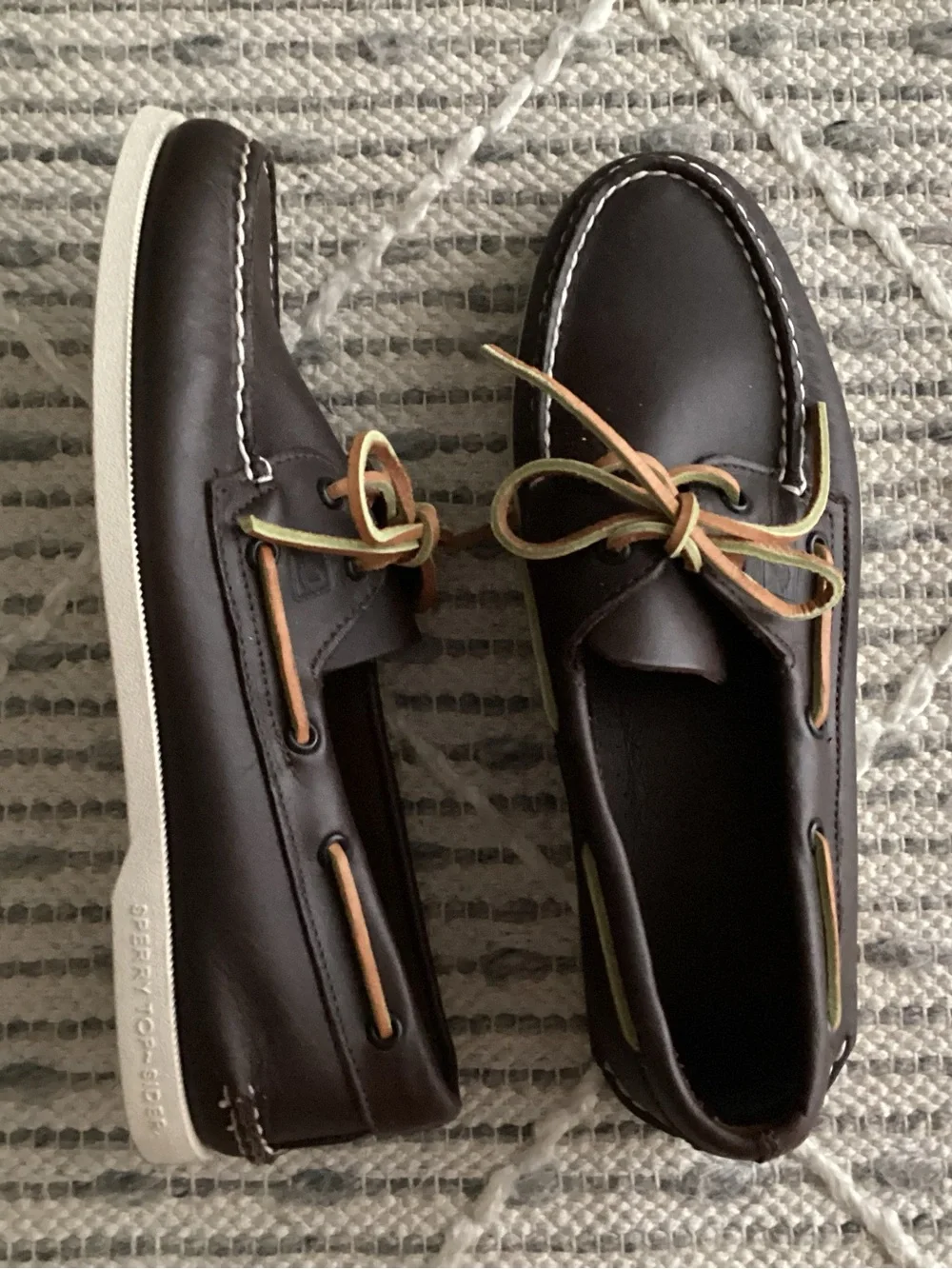 Sperry Dark Brown Leather Boat Shoes with Contrast Laces